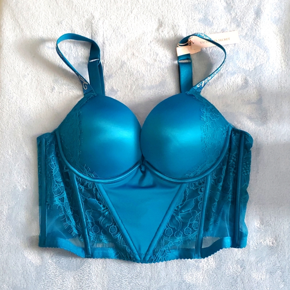 Victoria's Secret Teal Lace Very Sexy Push-up Corset Bra 34B